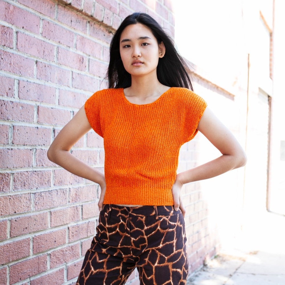 Vintage Christian Dior Orange Heavy Knit Short Sleeve Top Size Medium